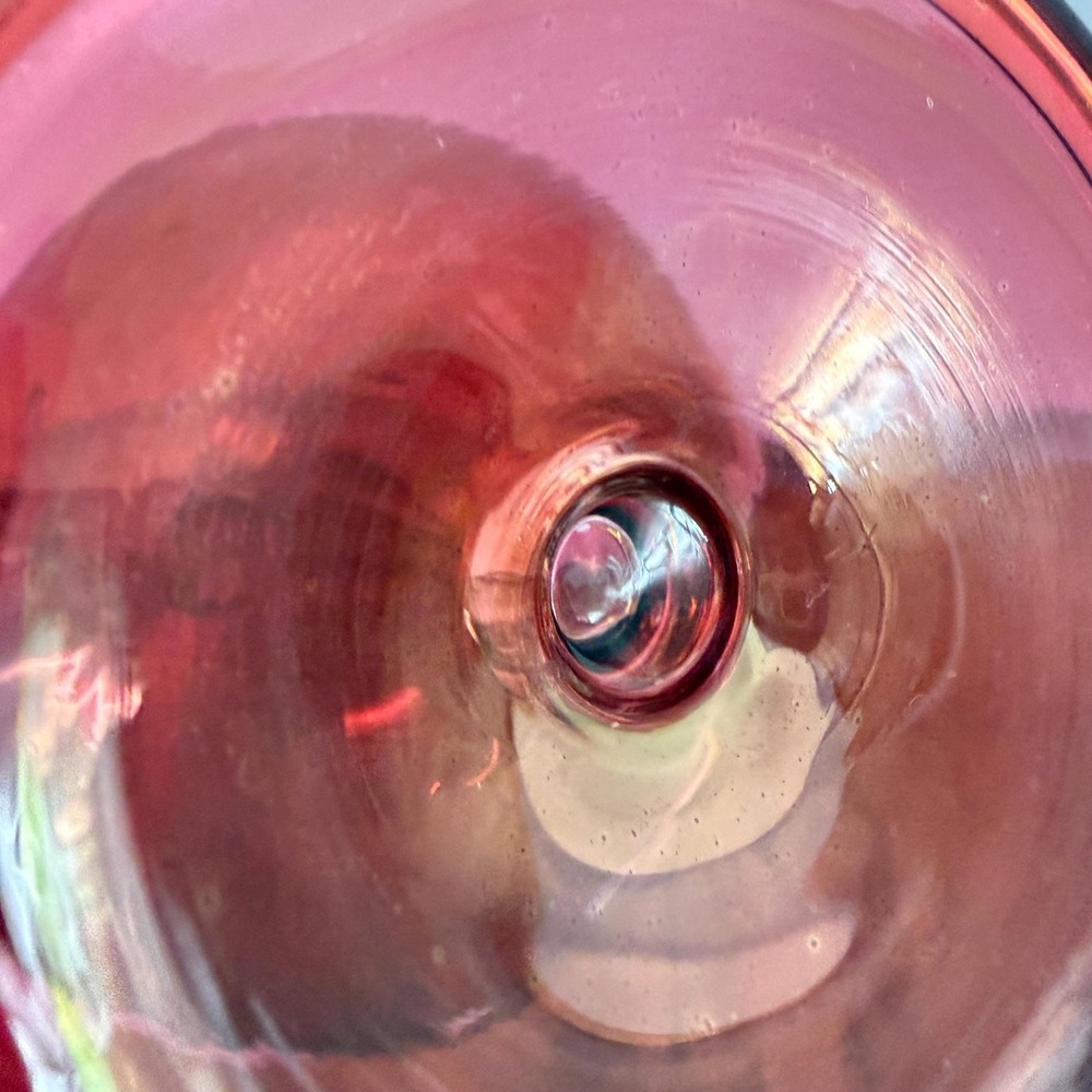 Hand Blown Egyptian Art Glass Perfume Bottle Cranberry Red Gold 12 Inch VTG 90s - Picture 8 of 13